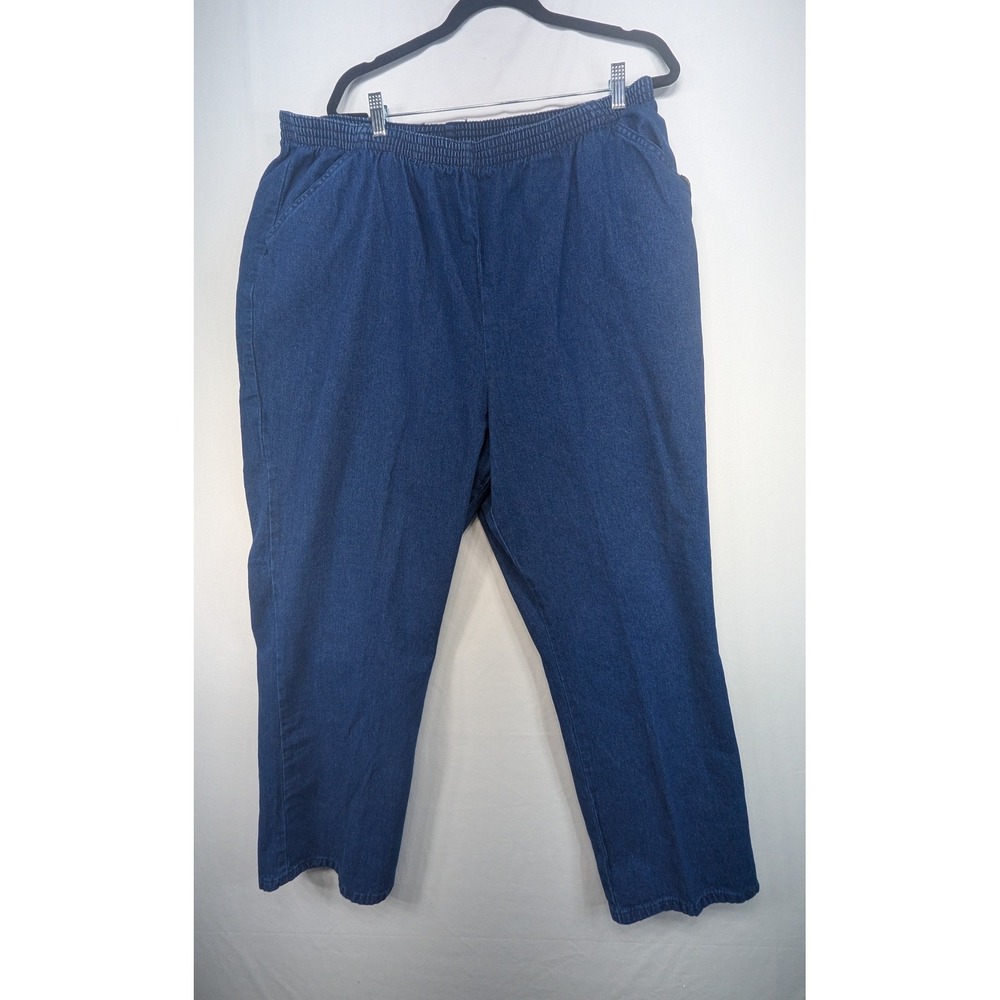 Chic Women 24W Plus Size Elastic Waist Pull On Denim Jeans Blue Straight Leg NEW